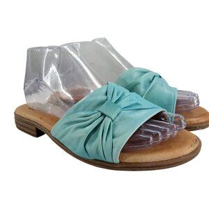 Miz Mooz Daisey Blue Leather Bow Sandals Size 38 Wide US 7.5-8 Slide Ruched